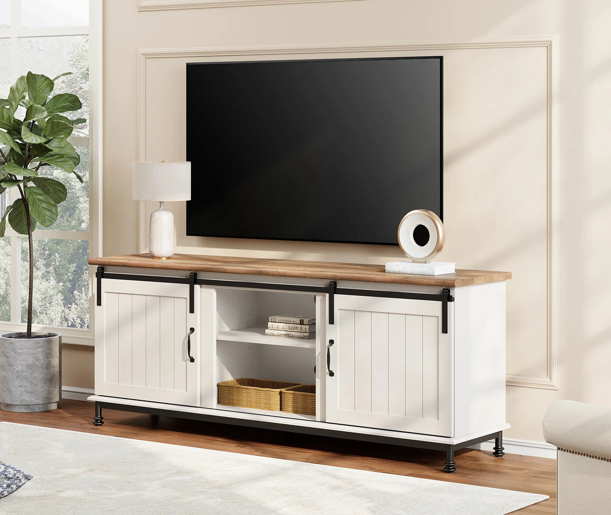 Farmhouse TV Stand with Sliding Barn Door M709822