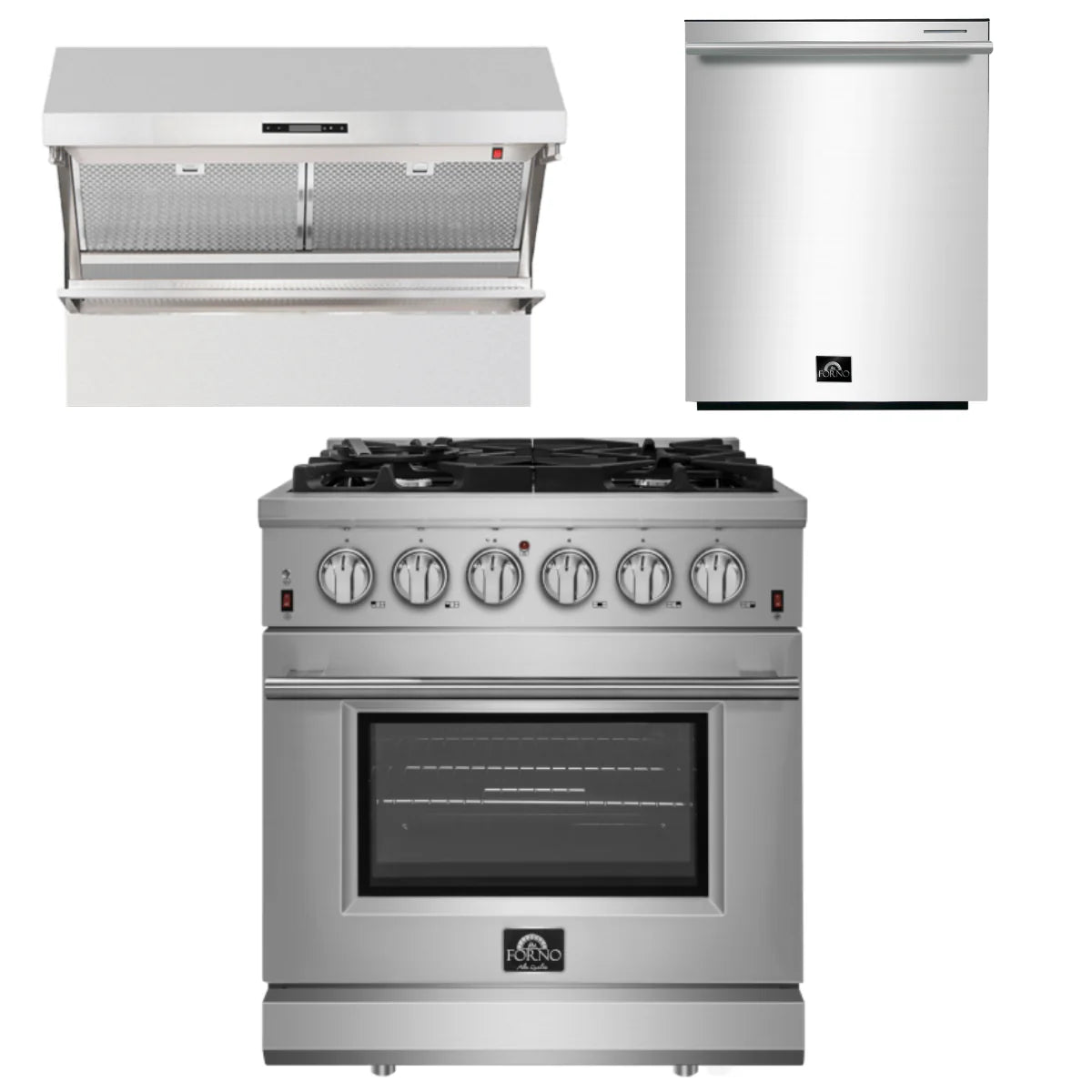 30 Inch Gas Range, Wall Mount Range Hood, Dishwasher Z359