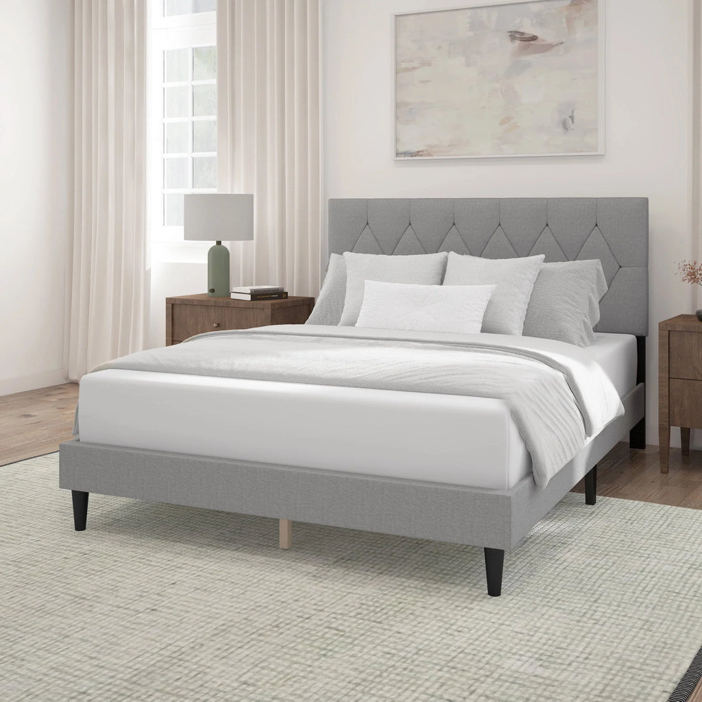 Gray Diamond Tufted Upholstered Queen Platform Bed M730618