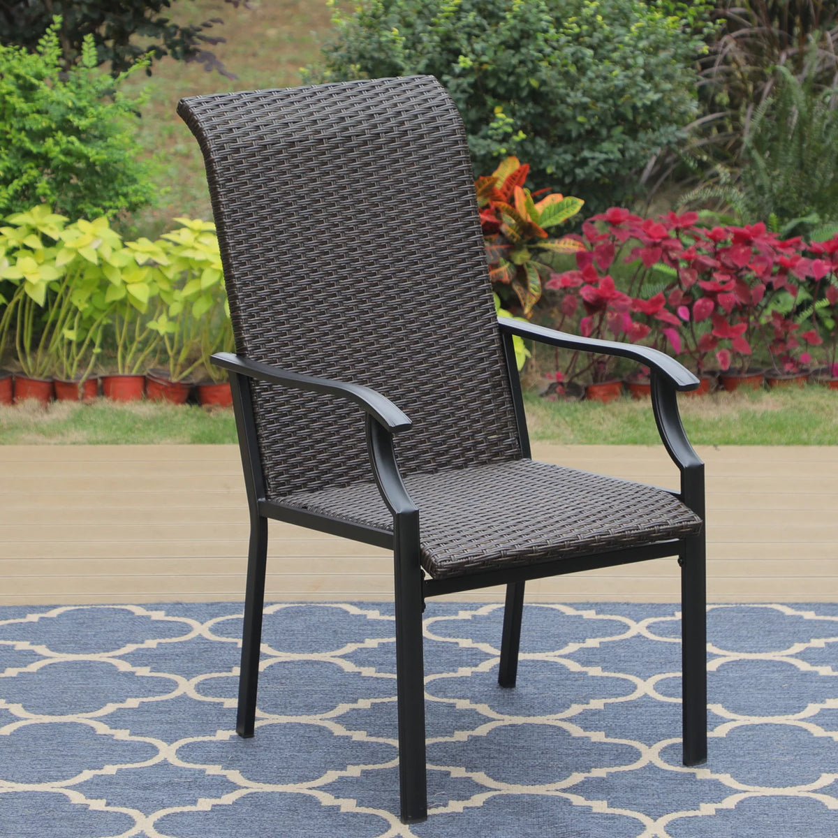 7 Pieces Outdoor Wicker Dining Set with 6 Chairs and Metal Table E886292