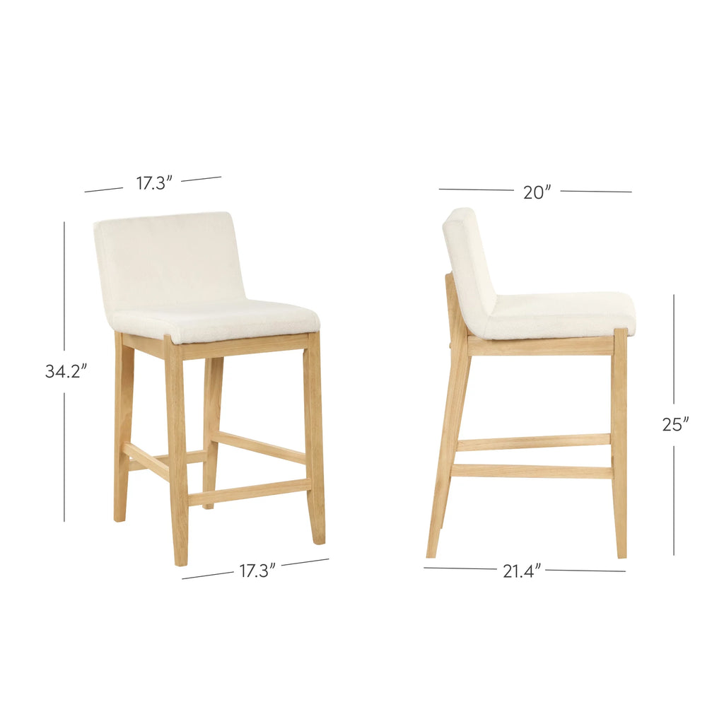 Counter Height Bar Stool with Back Upholstered Boucle Linen White Light Brown D8610