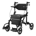 2 in 1 Rollator Walker Transport Wheelchair with Backrest Footrests Foldable Black O197