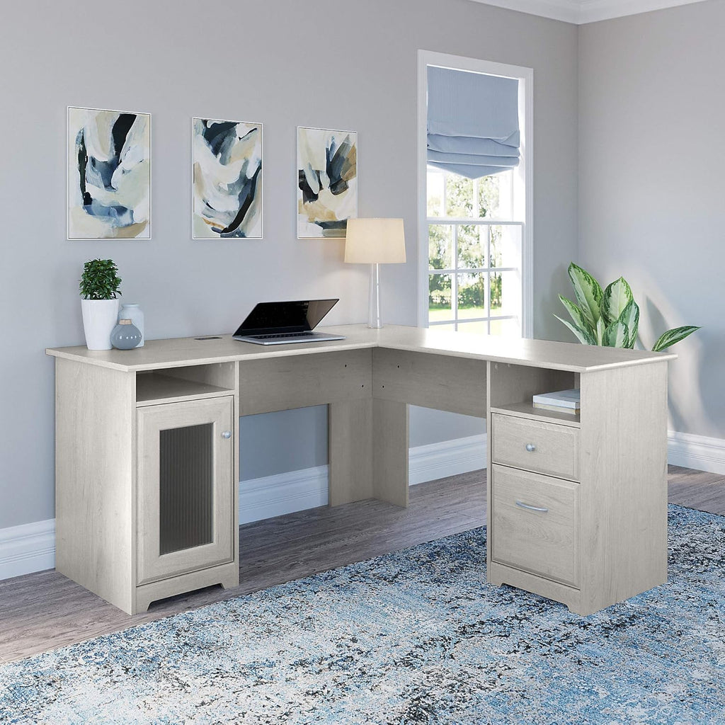 L Shape Desk, 60W, Linen White Oak Z87116
