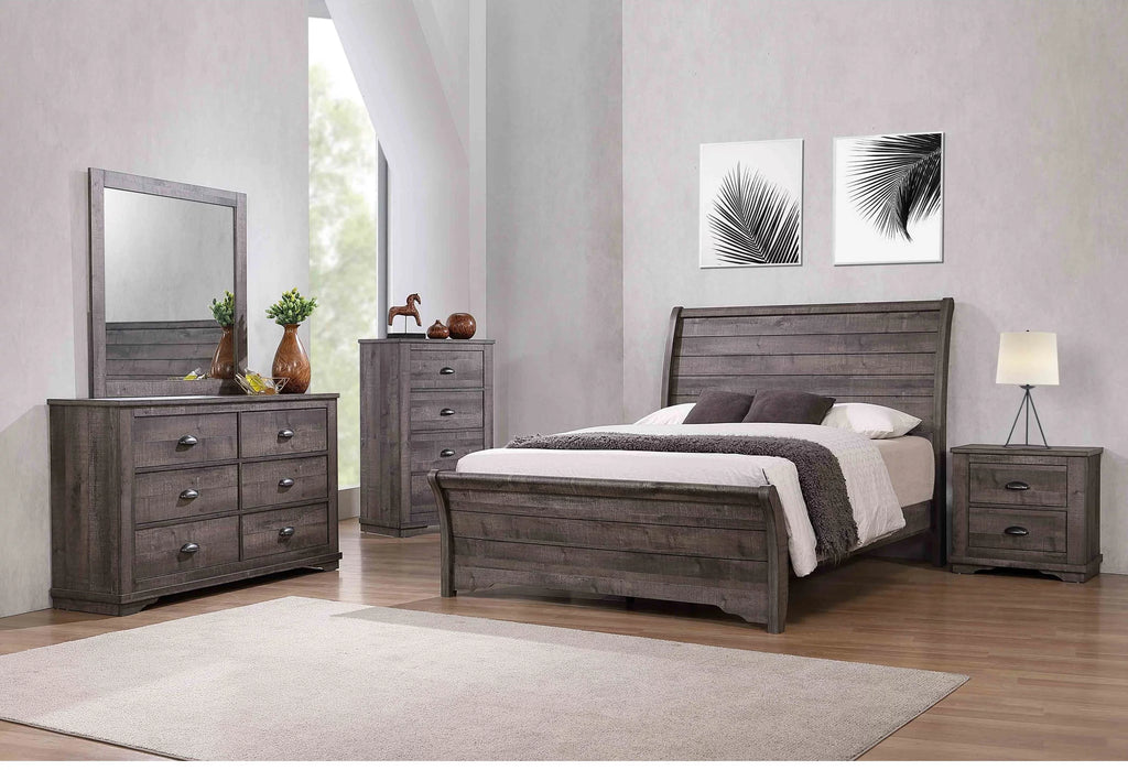 5pc Queen Size Bed Dresser Mirror Nightstand Set Wooden Furniture Gray Finish B9587