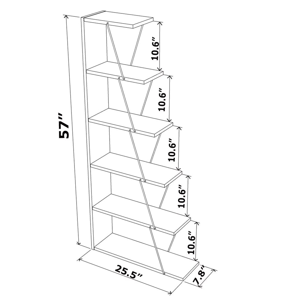 Modern 5 Tier Ladder Bookshelf, White/Blue X206547