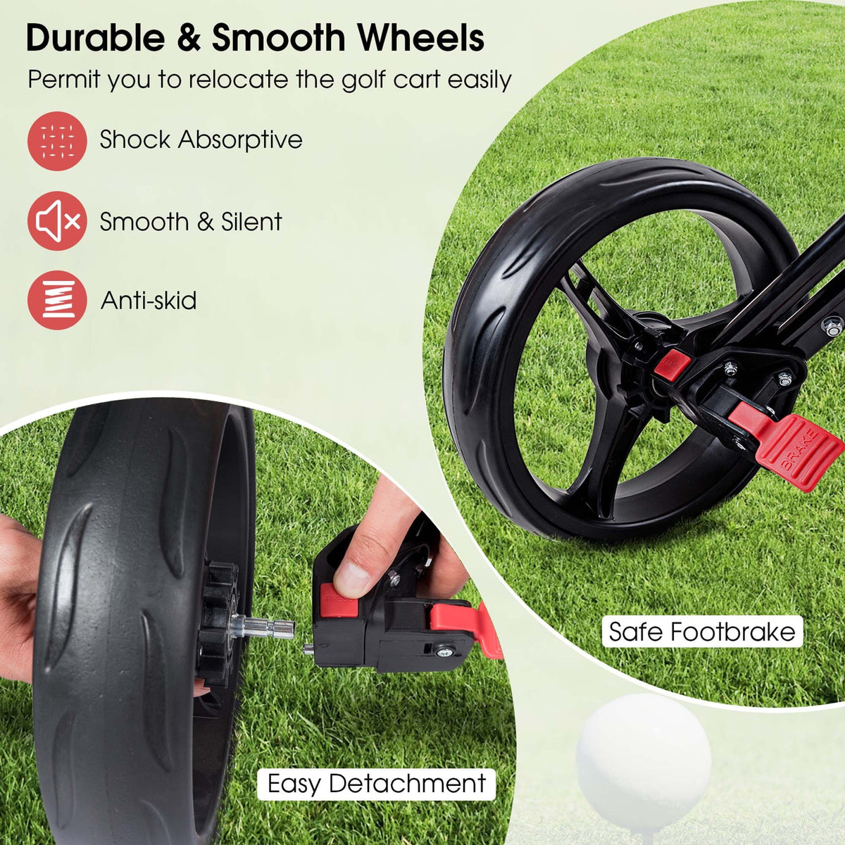Foldable 3 Wheel Steel Golf Push Cart with Umbrella Holder K375