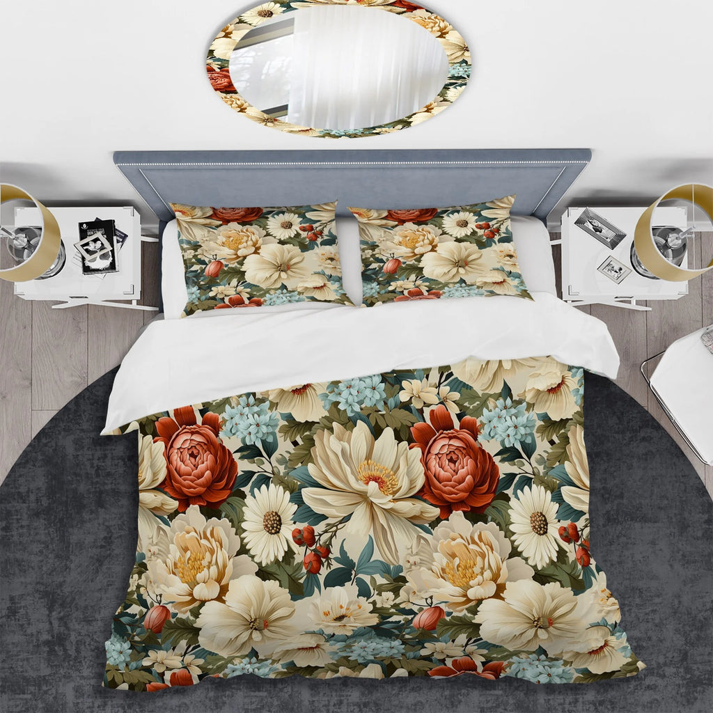 Beige Red Cottage Bedding Set With Shams Full Queen Y6997