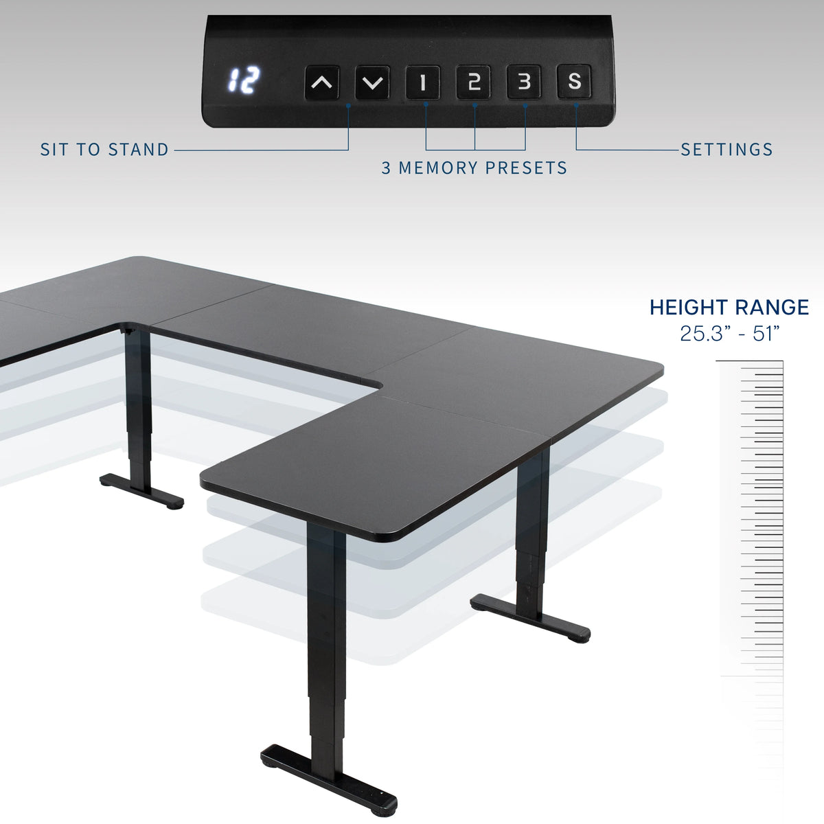 Black U-Shaped Height Adjustable Electric Standing Desk I8878