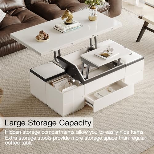 White Lifting Top Coffee Table with Four Stools N82972