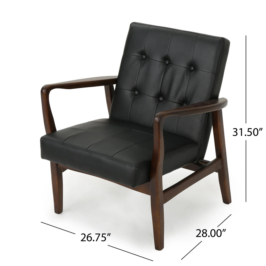 Mid Century Modern Faux Leather Club Chair with Wood Frame I936