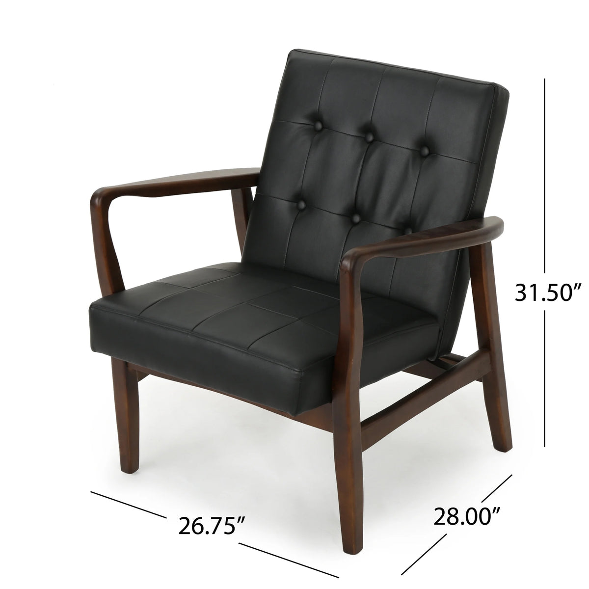 Mid Century Modern Faux Leather Club Chair with Wood Frame I936
