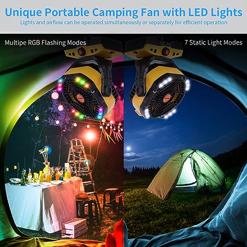 20000mAh Oscillating Portable Rechargeable Camping Fan with Light Hook D52092