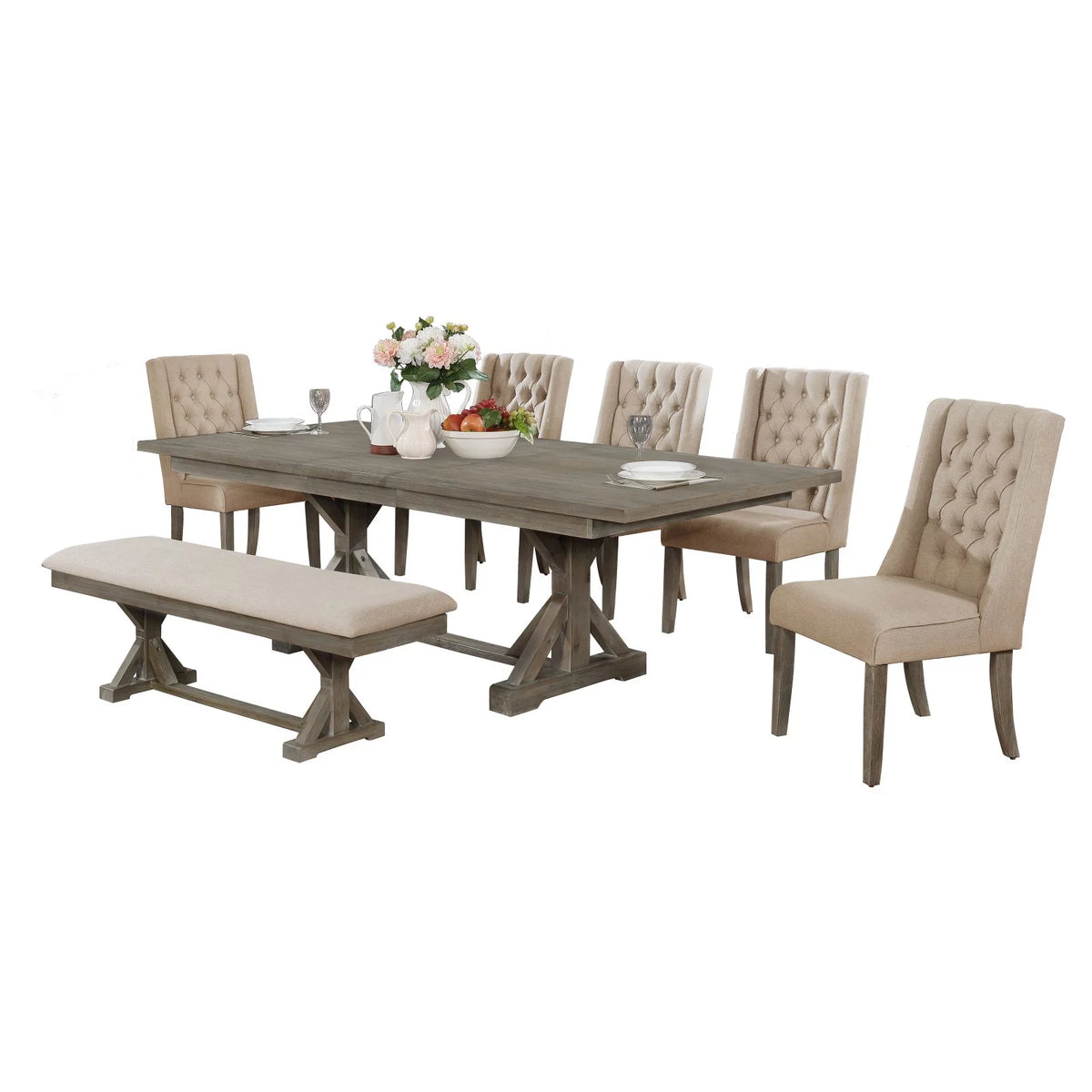 Gray Linen Dining Bench B8882