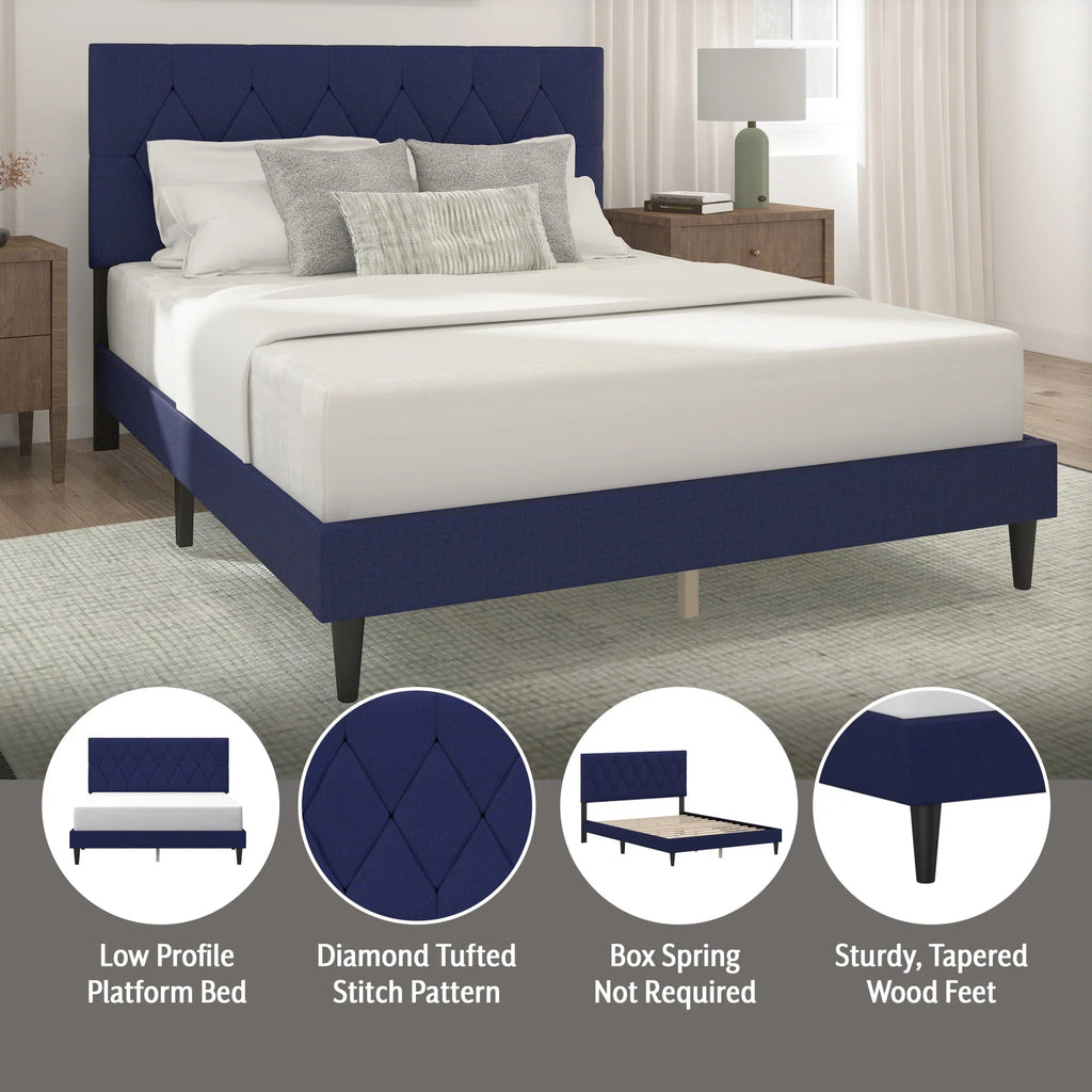 Gray Diamond Tufted Upholstered Queen Platform Bed M730618