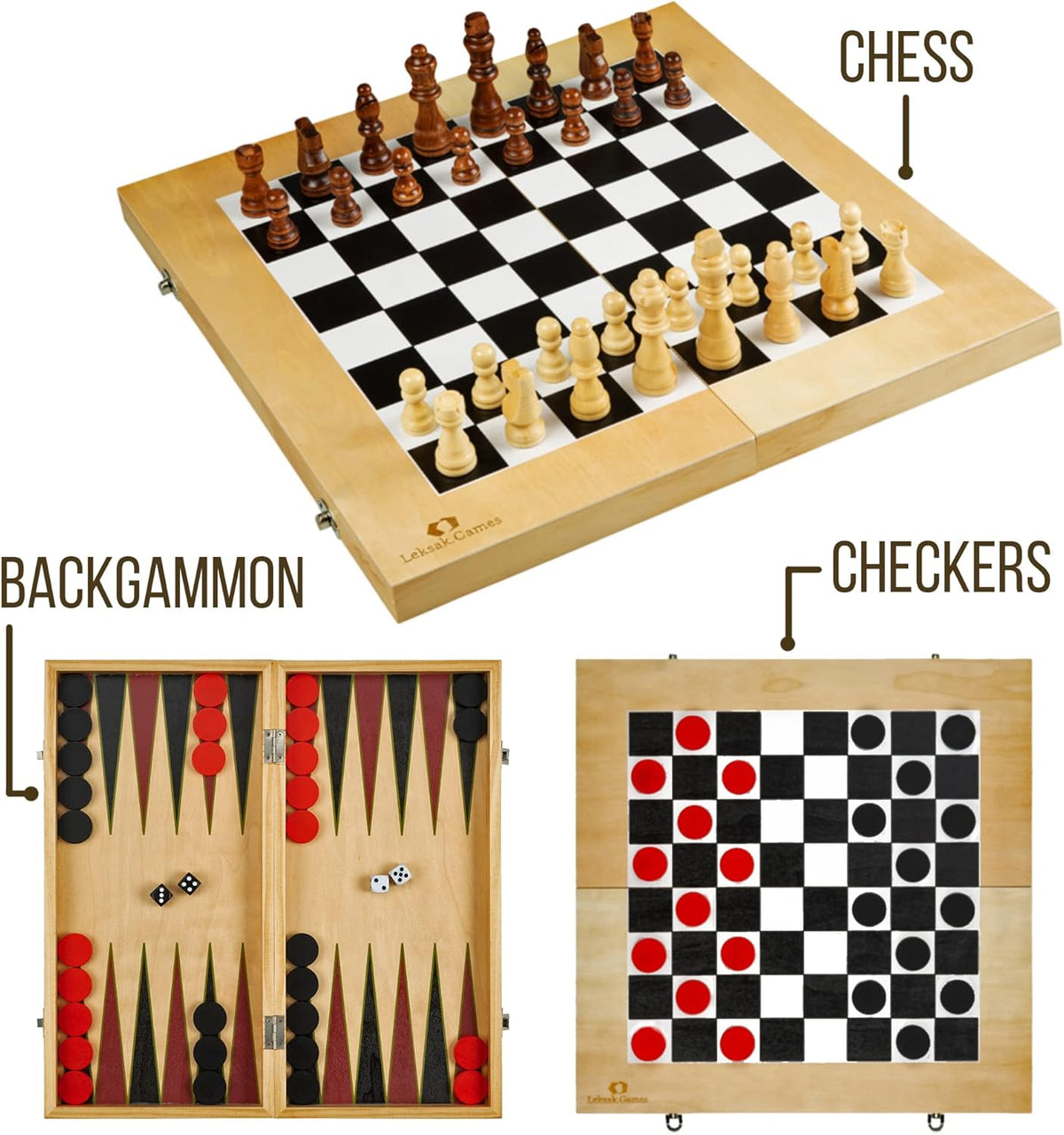 16'' Wooden Chess Checkers Backgammon Set Y292765