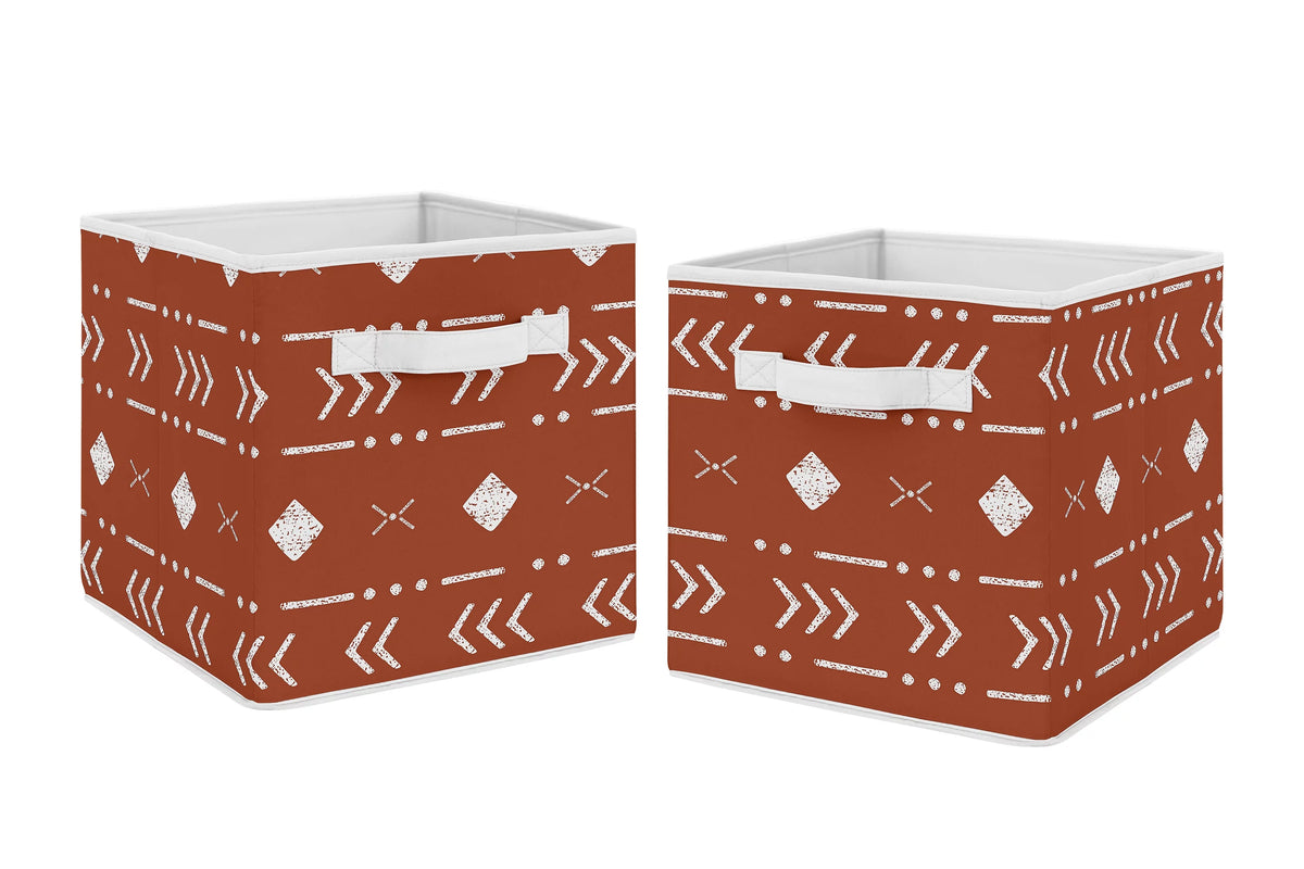 Rust and White Fabric Storage Bins Set of 2 G498946