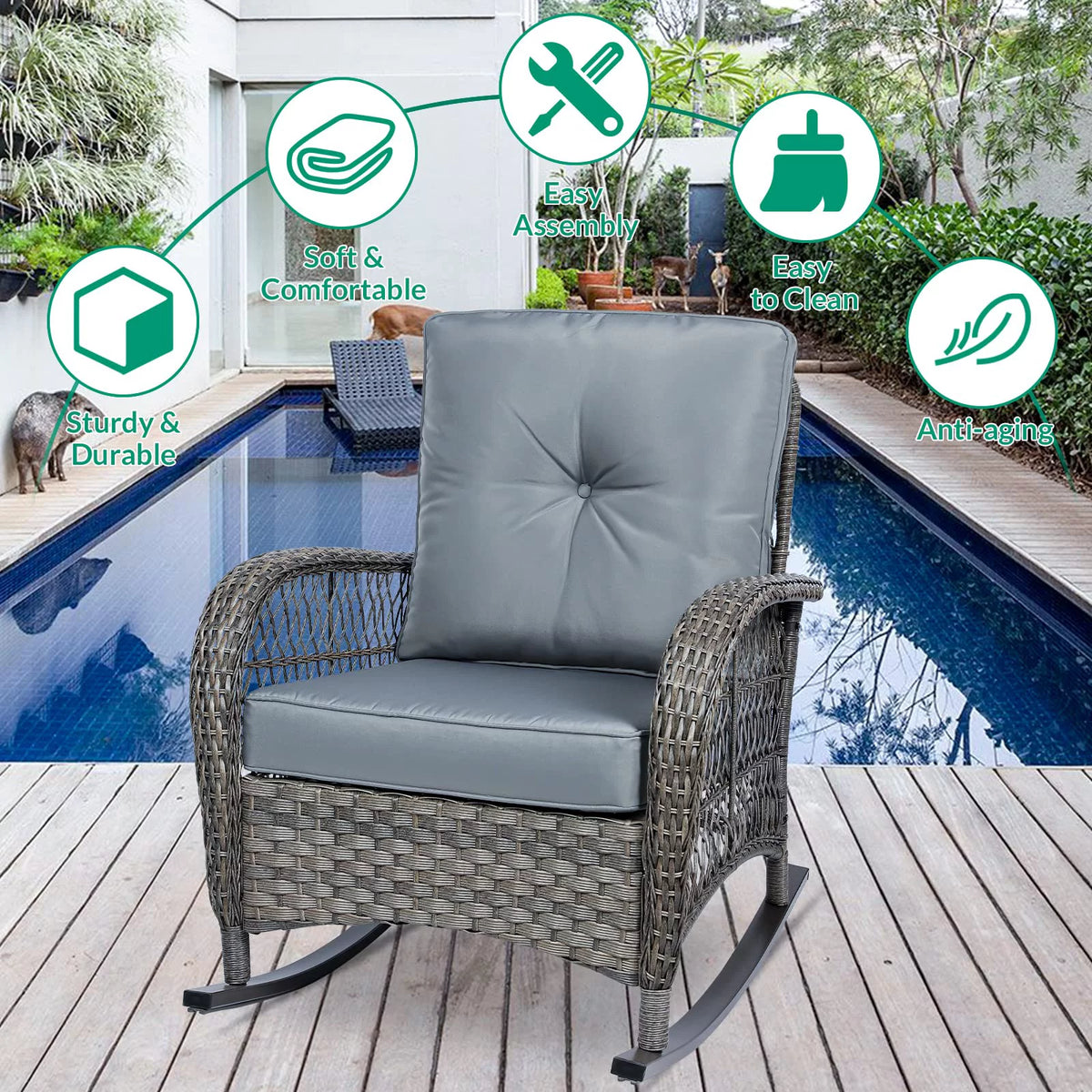 3-Piece Outdoor Wicker Rocking Bistro Set with Glass Top Side Table P504