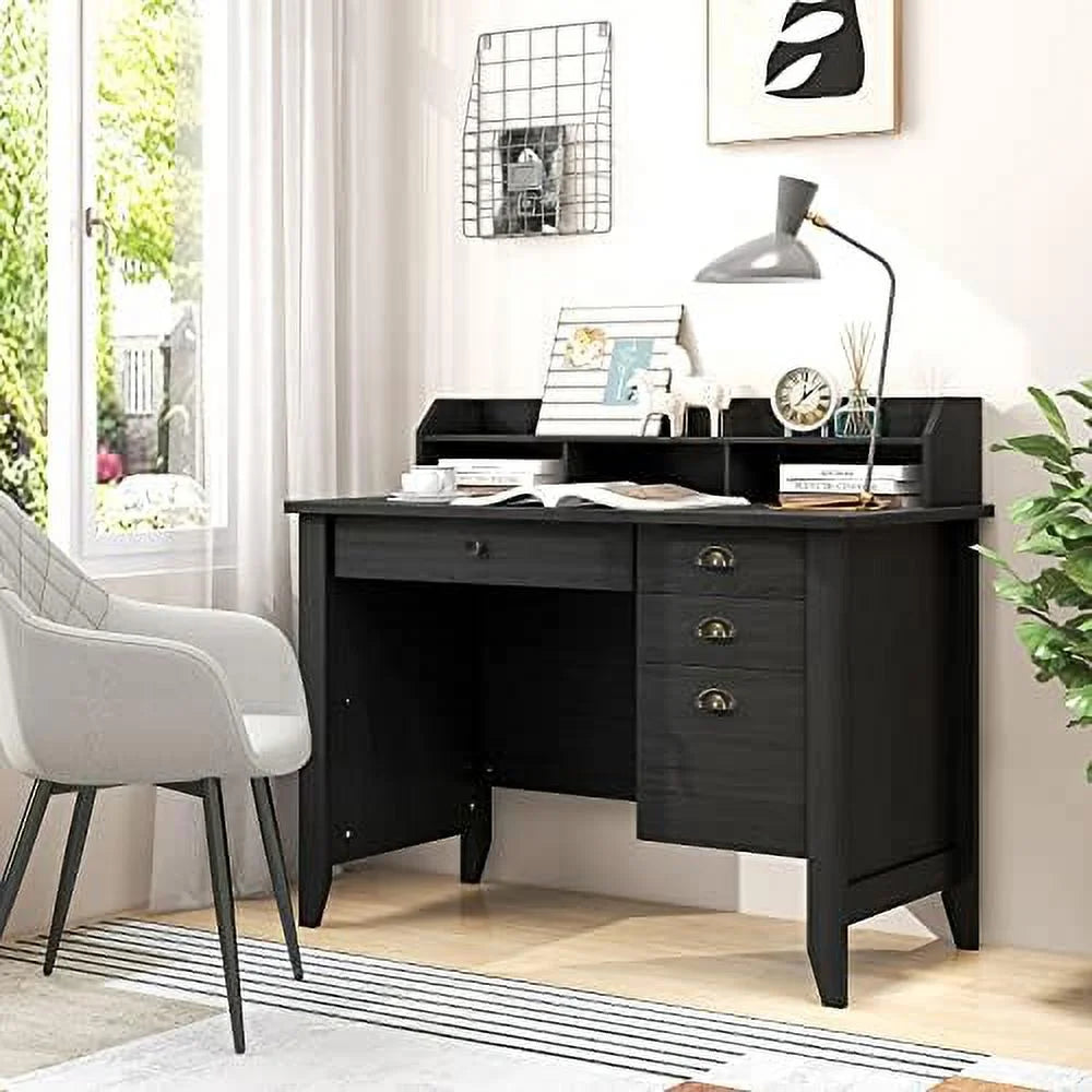 Brown Computer Desk with 4 Drawers and Hutch R67327