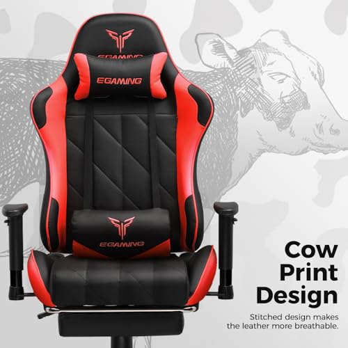 Cow Print Ergonomic Gaming Chair with Footrest Y306210