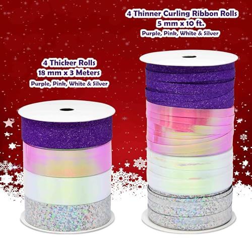 32 Pcs Multi Colored Gift Bows Assortment Set with 8 Curling Ribbon Rolls N41014