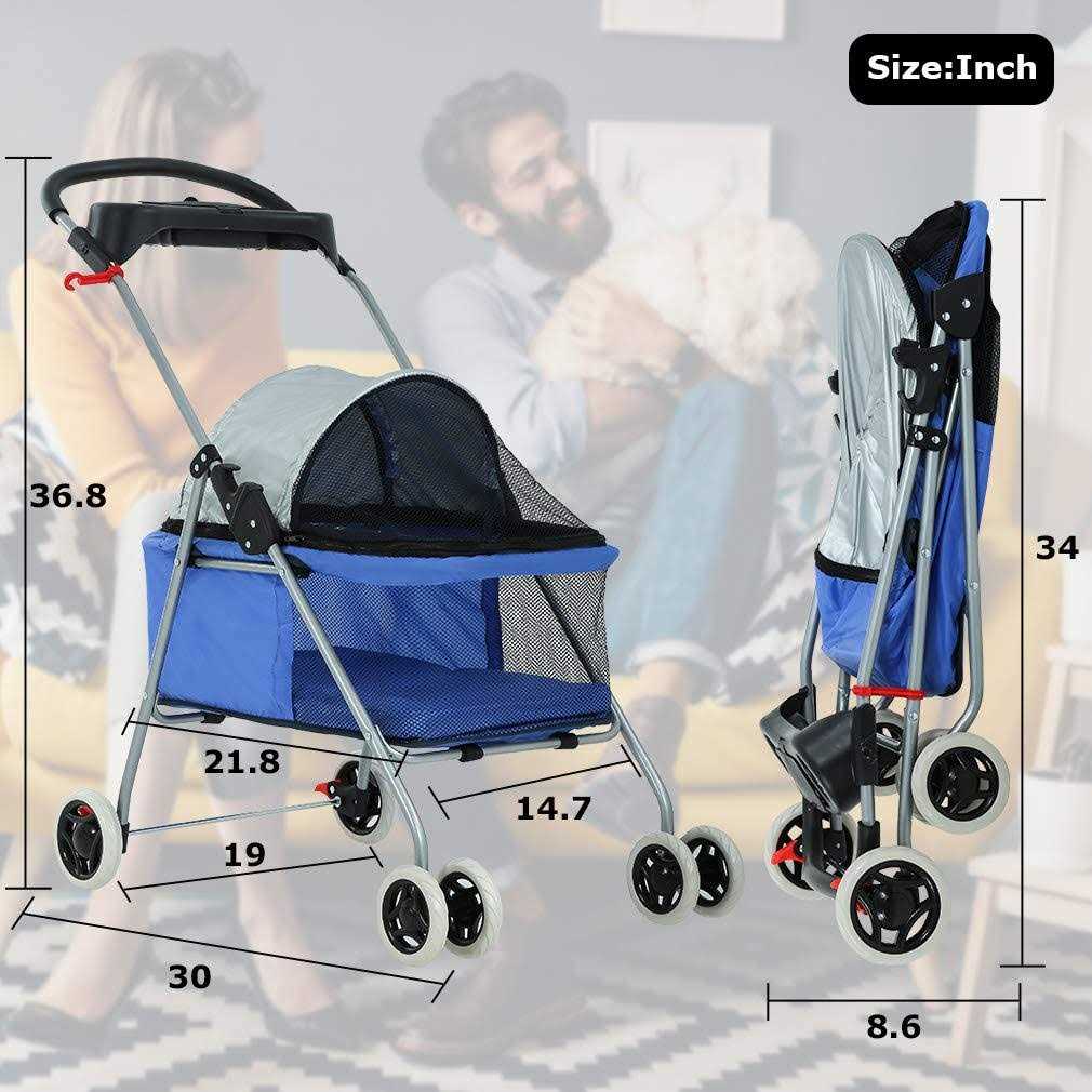 4 Wheels Folding Waterproof Pet Stroller with Cup Holder T20487