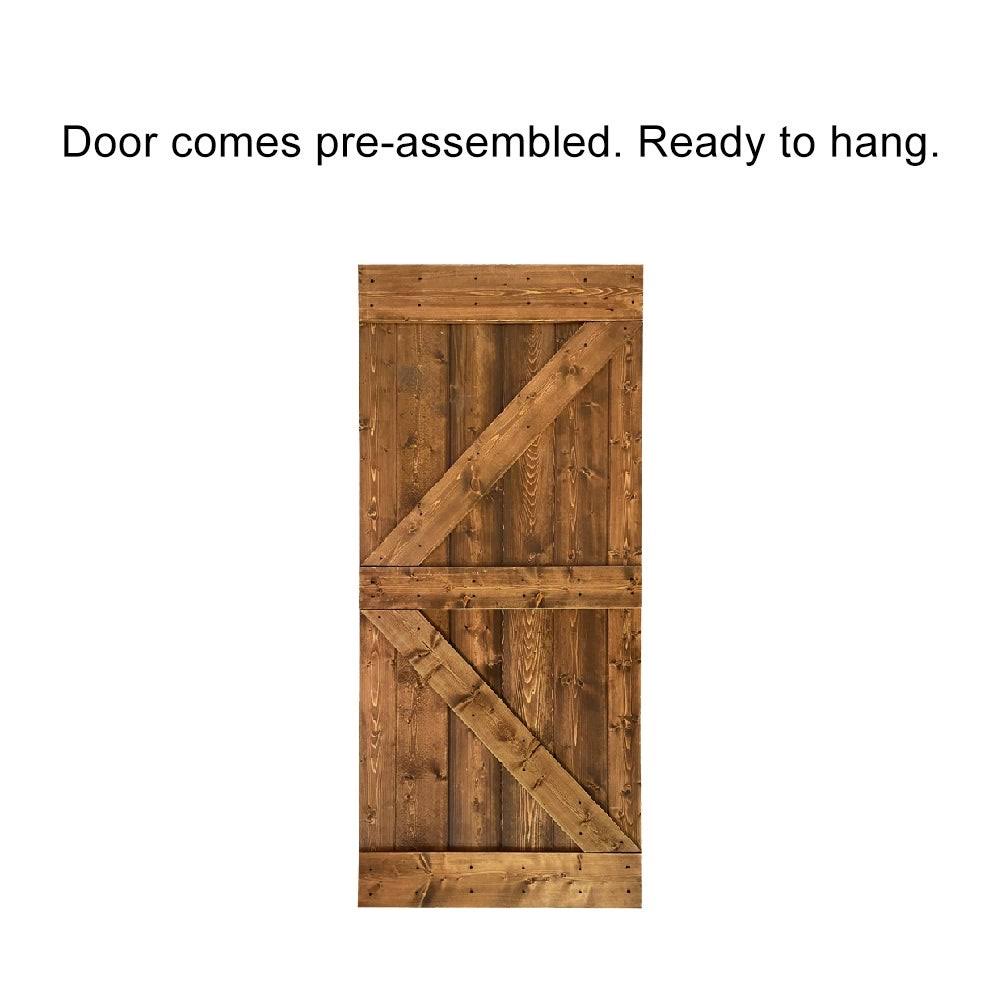 30 in. x 84 in. Red Walnut Stained Solid Pine Wood Interior Sliding Barn Door Slab Y675664
