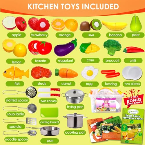 Play Food and Stainless-Steel Pots and Pans and Utensils Toy Kitchen Playset E812