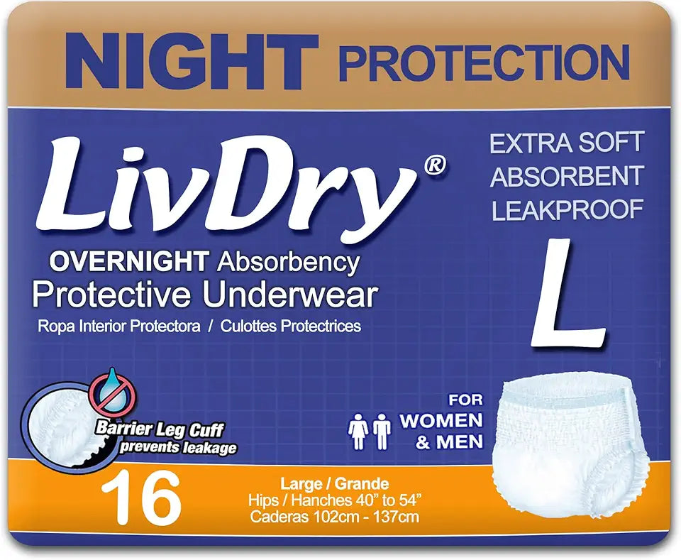 Large Incontinence Underwear, Overnight, 16-Pack C43019