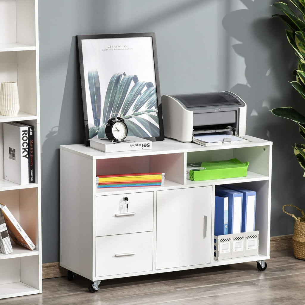 White Printer Stand with Drawer and Caster Wheels C648824