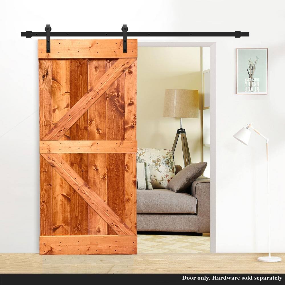 30 in. x 84 in. Red Walnut Stained Solid Pine Wood Interior Sliding Barn Door Slab Y675664