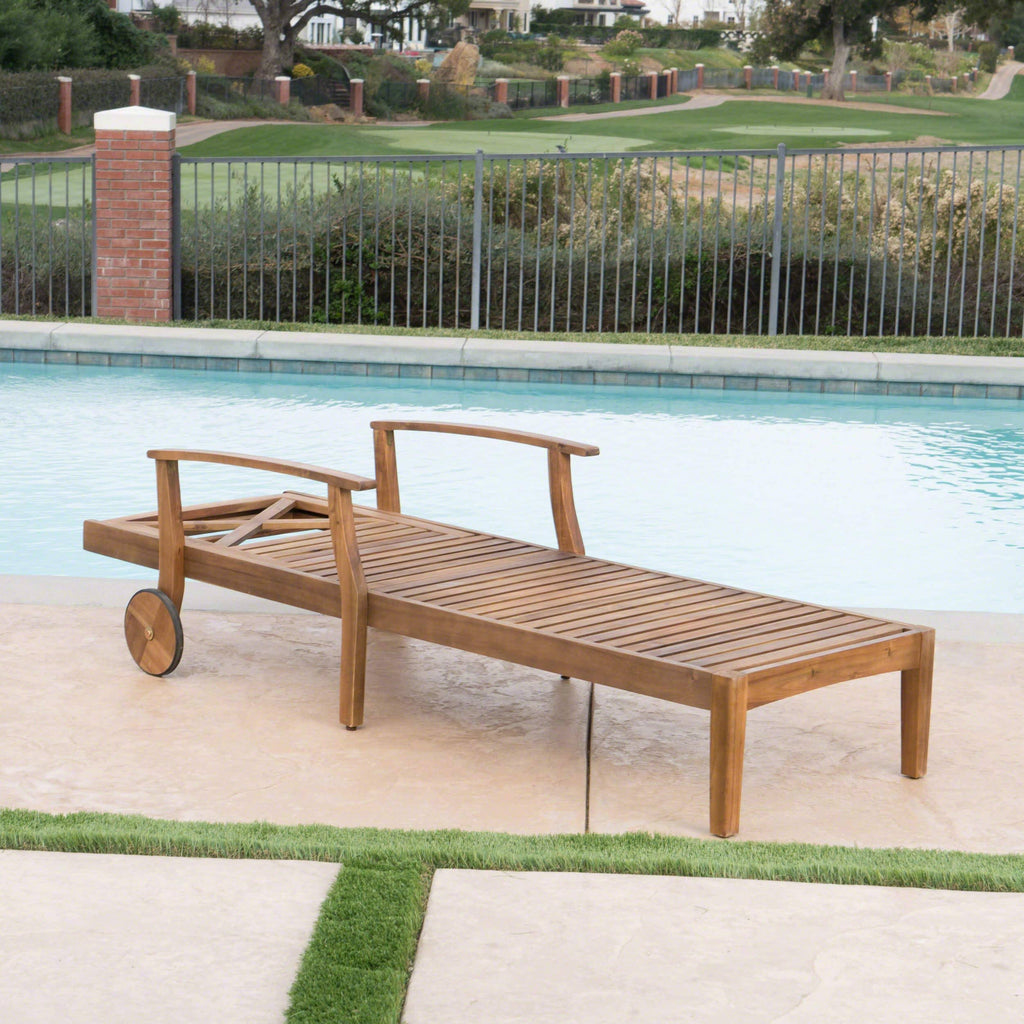 Teak Finished Acacia Wood Chaise Lounge Y4551
