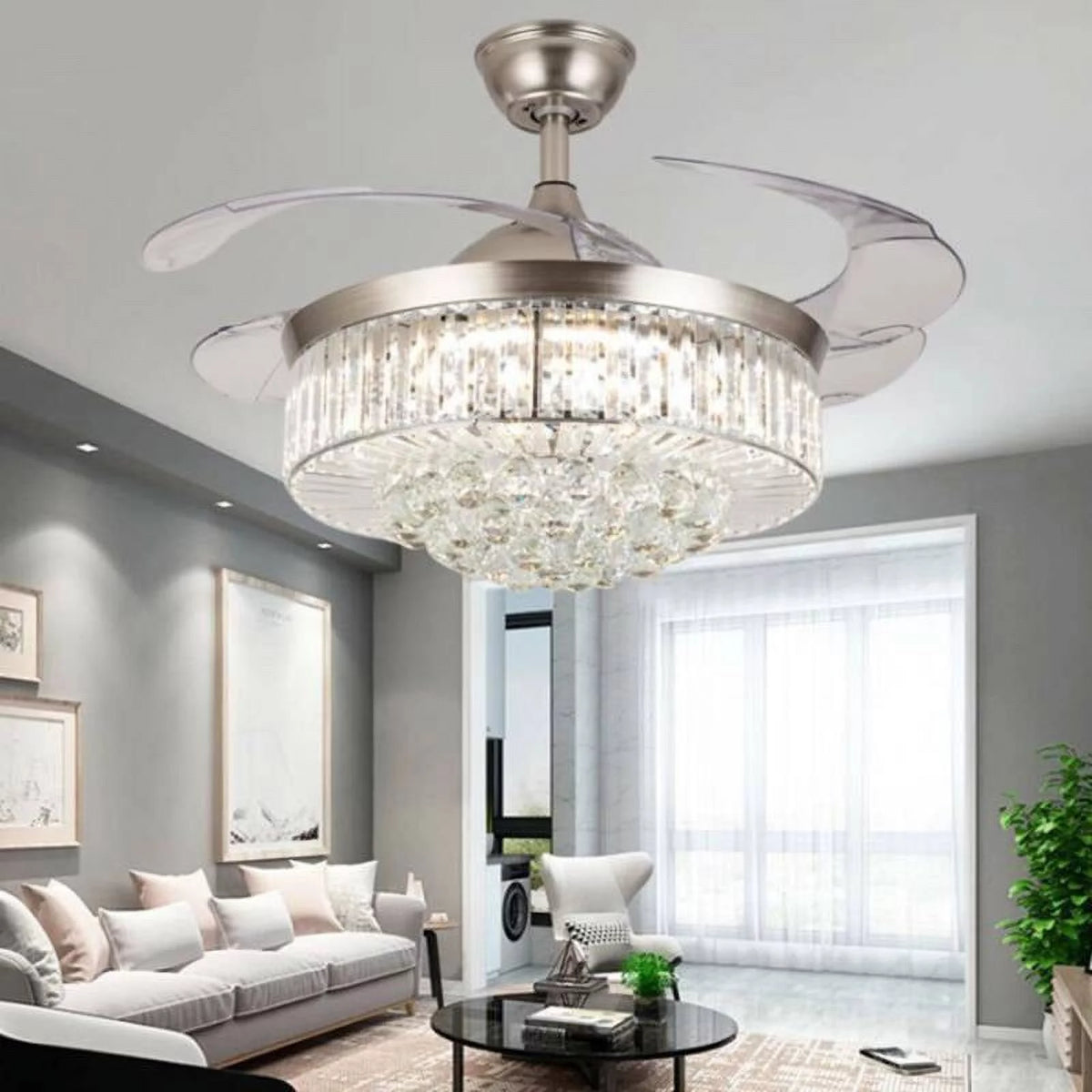 42" Invisible Ceiling Fan Chandelier with Light H5699