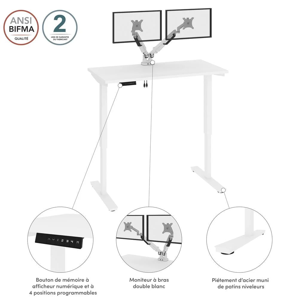 White Electric Standing Desk with Monitor Arms B612620