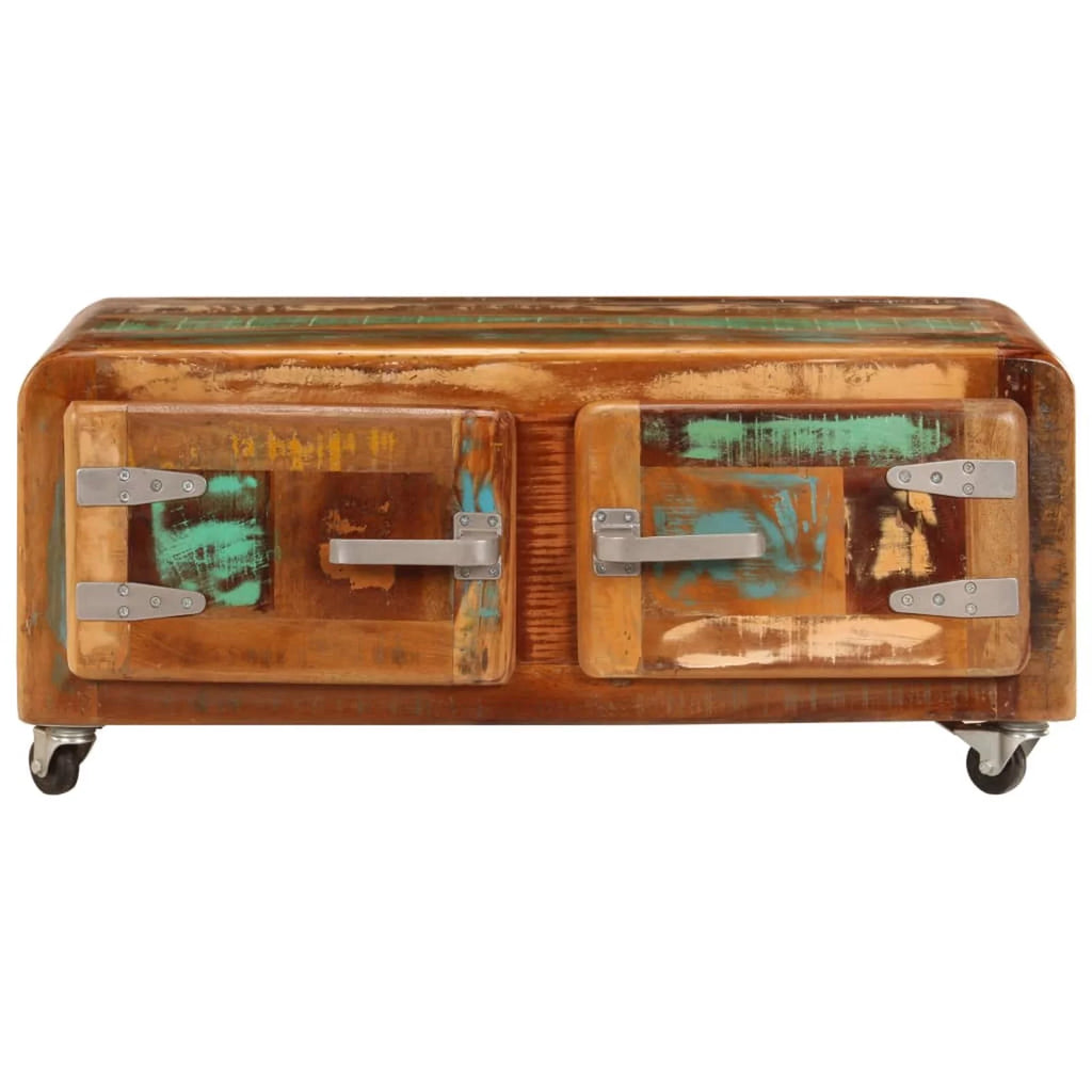Rustic Coffee Table with Storage Cabinet and Wheels Solid Reclaimed Wood R913314