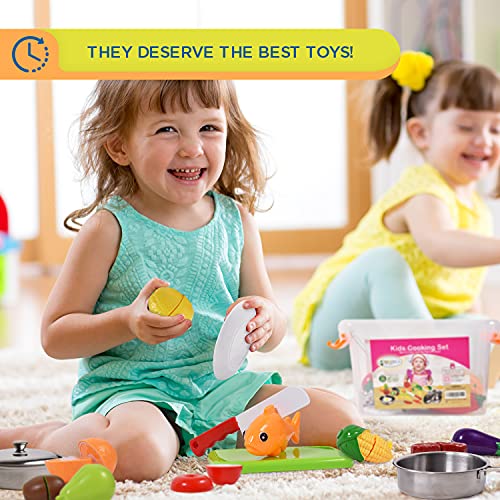 Play Food and Stainless-Steel Pots and Pans and Utensils Toy Kitchen Playset E812