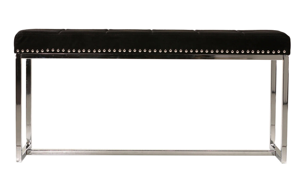 Black Velvet Narrow Bench with Nailhead Trim B64921