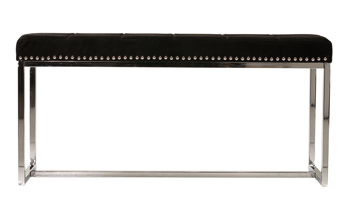 Black Velvet Narrow Bench with Nailhead Trim B64921
