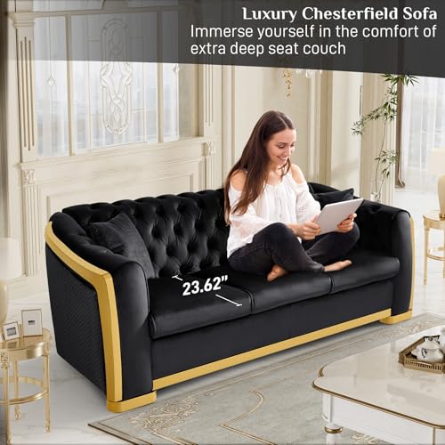 Grey Velvet Tufted Sofa with Gold Legs L158141