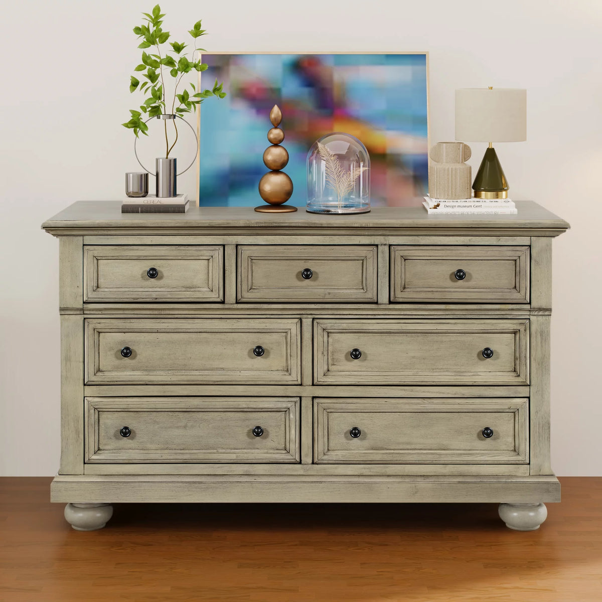 Stone Gray 7 Drawer Solid Wood Dresser C378826