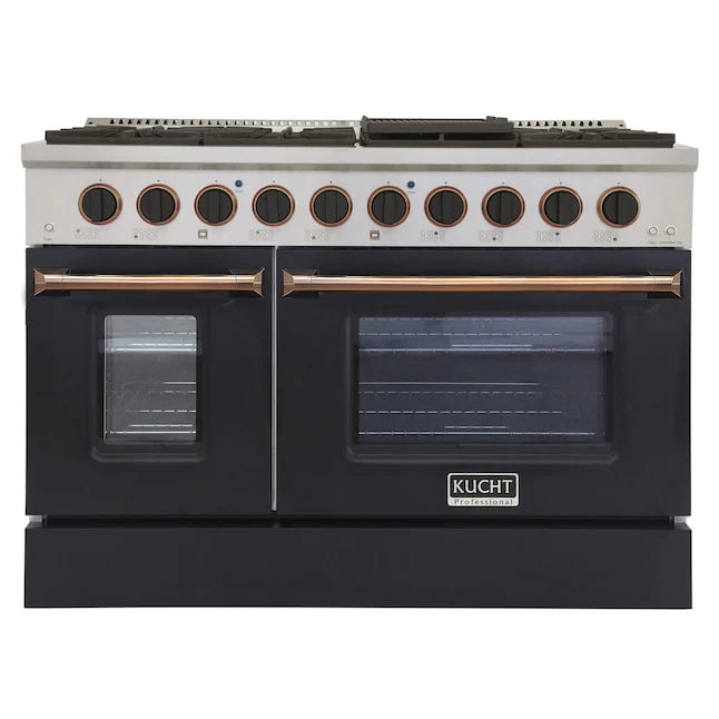 48 Pro-Style Propane Gas Dual Fuel Range in Black with Gold Accents K15271