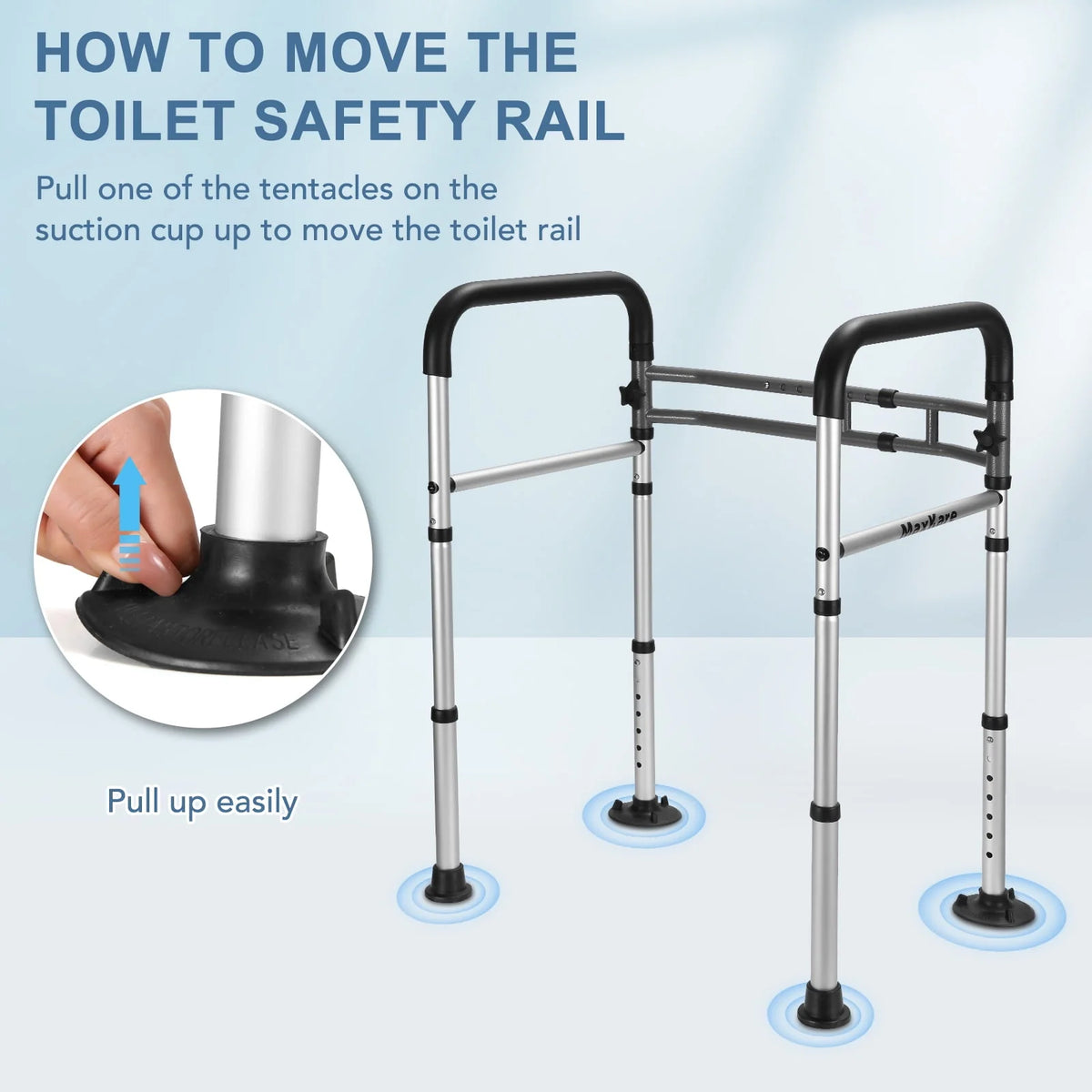 Toilet Safety Rail, 7 Adjustable Height & Width, Gray & Black D657231