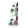 Modern 5 Tier Ladder Bookshelf, White/Blue X206547
