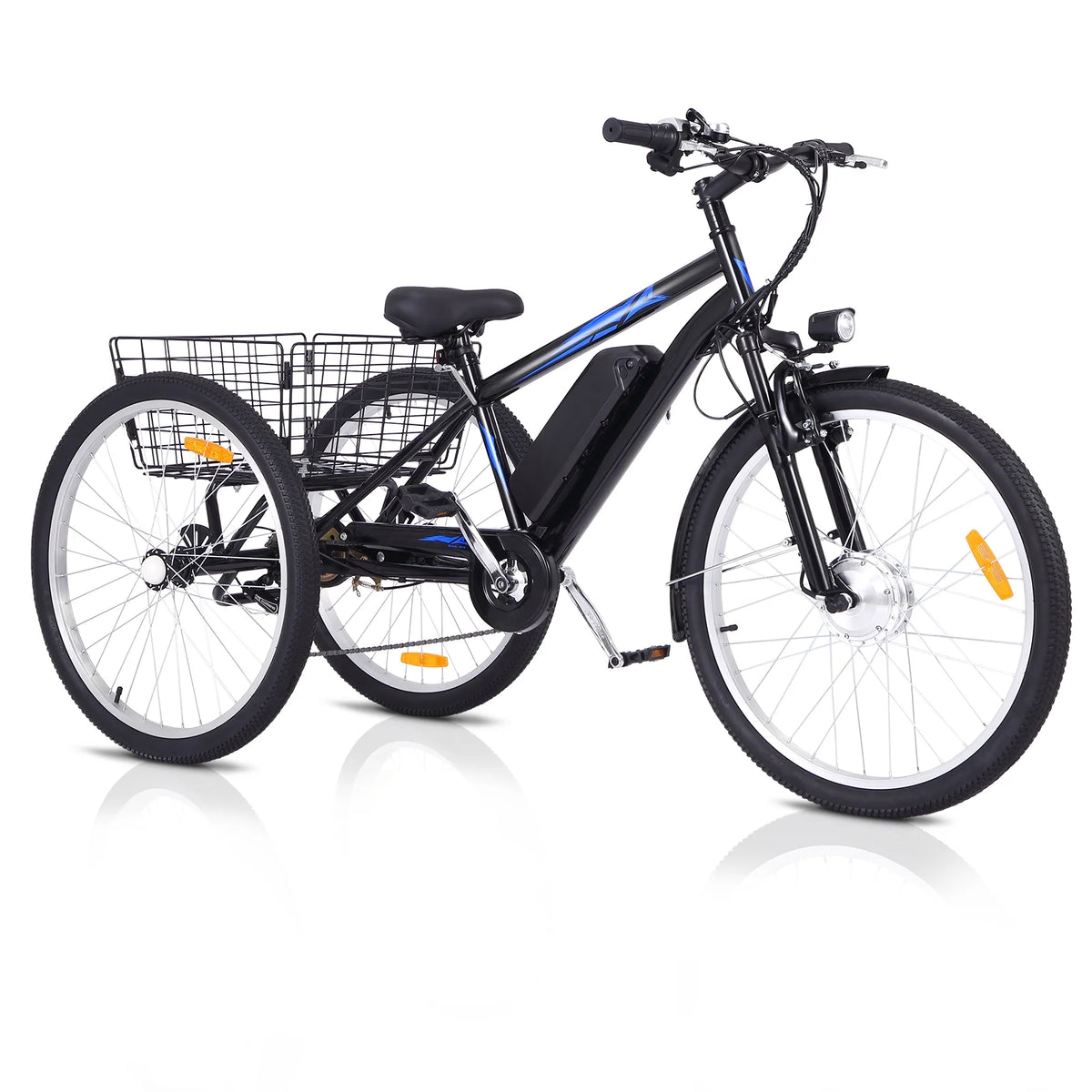 36V 350W 10AH 3 Wheels Fat Tires Electric Tricycle with Rear Basket, Blue W694