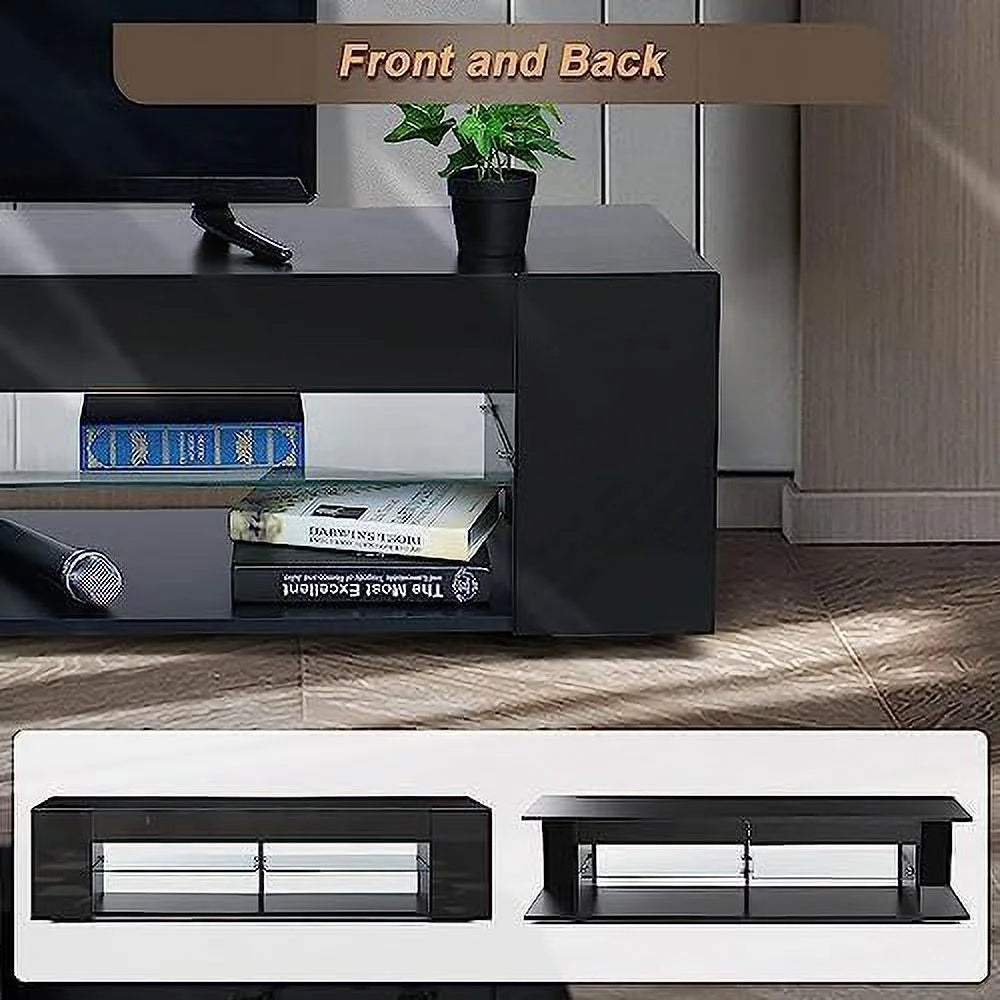 57 Inch LED TV Stand with Glass Shelves Z528301