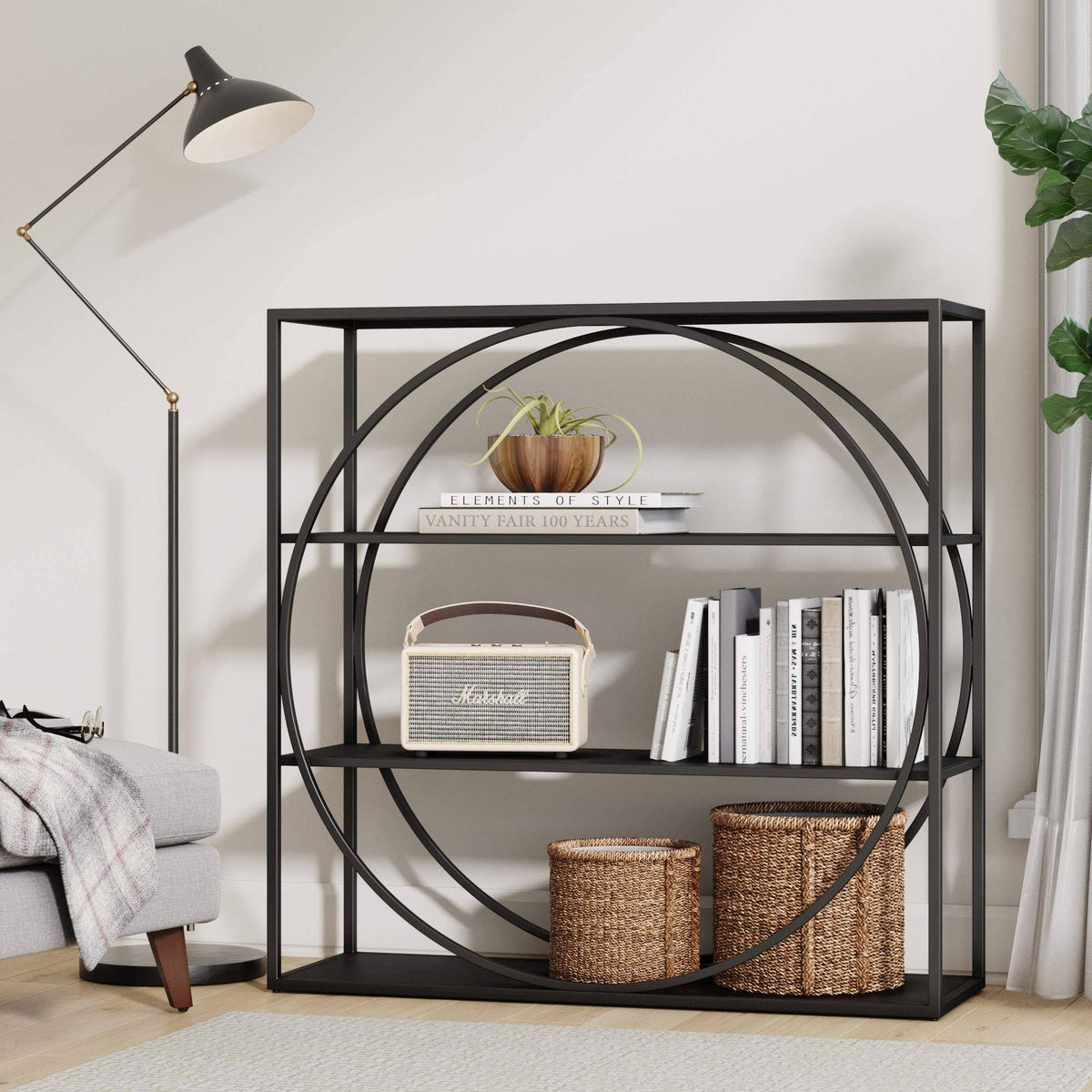 Black 4-Shelf Geometric Bookcase X1539