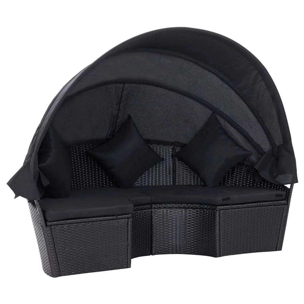 Patio Bed with Canopy Poly Rattan Black V38793