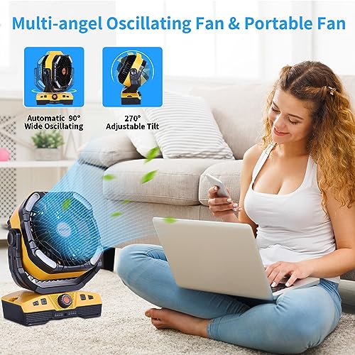 20000mAh Oscillating Portable Rechargeable Camping Fan with Light Hook D52092
