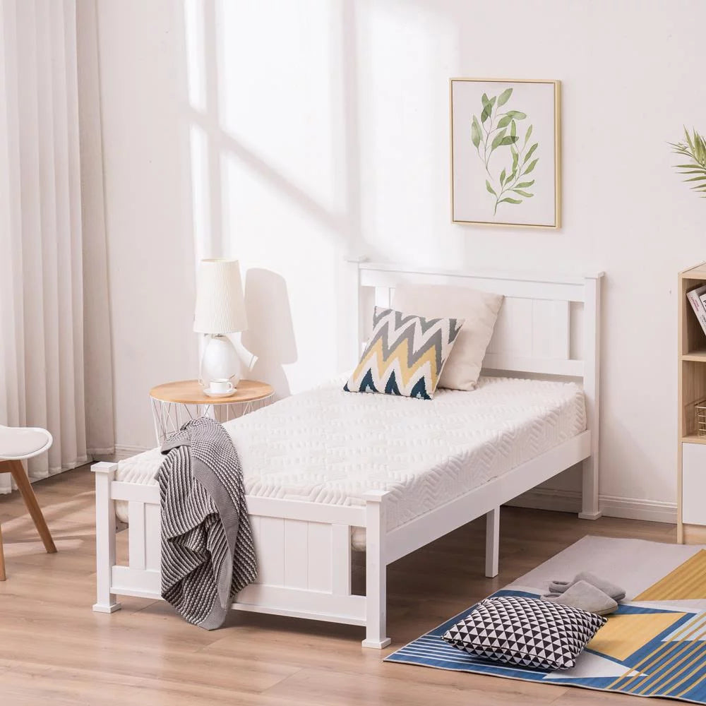 Gray Solid Pine Wood Twin Bed Frame with Headboard Y95847