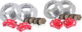 Red Powder Coated Calipers Drilled Slotted Rotors Ceramic Pads W13216