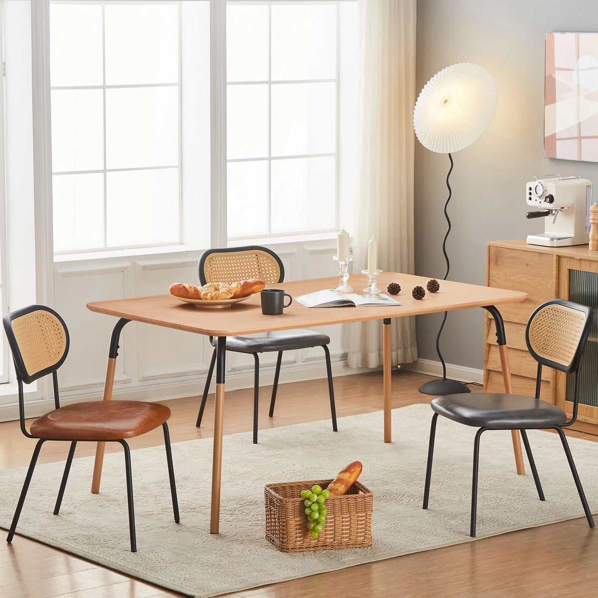 Light Gray Set of 4 Upholstered Dining Chairs with Black Metal Legs Y187820